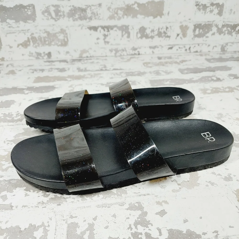 NEW BP. Black Strappy Slip On Summer Flat Unisex Beach Sandals M1000
